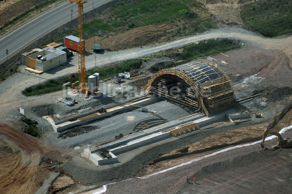 Luftaufnahme Eisenach - Kindel - Baustelle der BAB A 4 - Umfahrung Hörselberge in Thüringen bei Eisenach