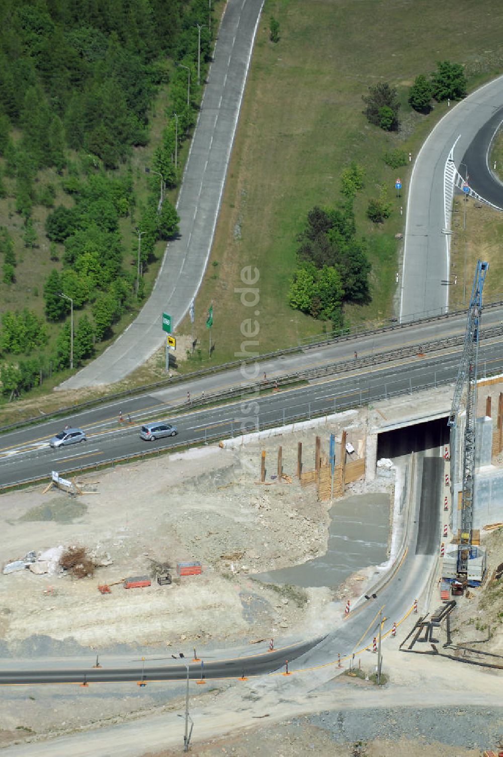 Eisenach - Kindel von oben - Baustelle der BAB A 4 - Umfahrung Hörselberge in Thüringen bei Eisenach