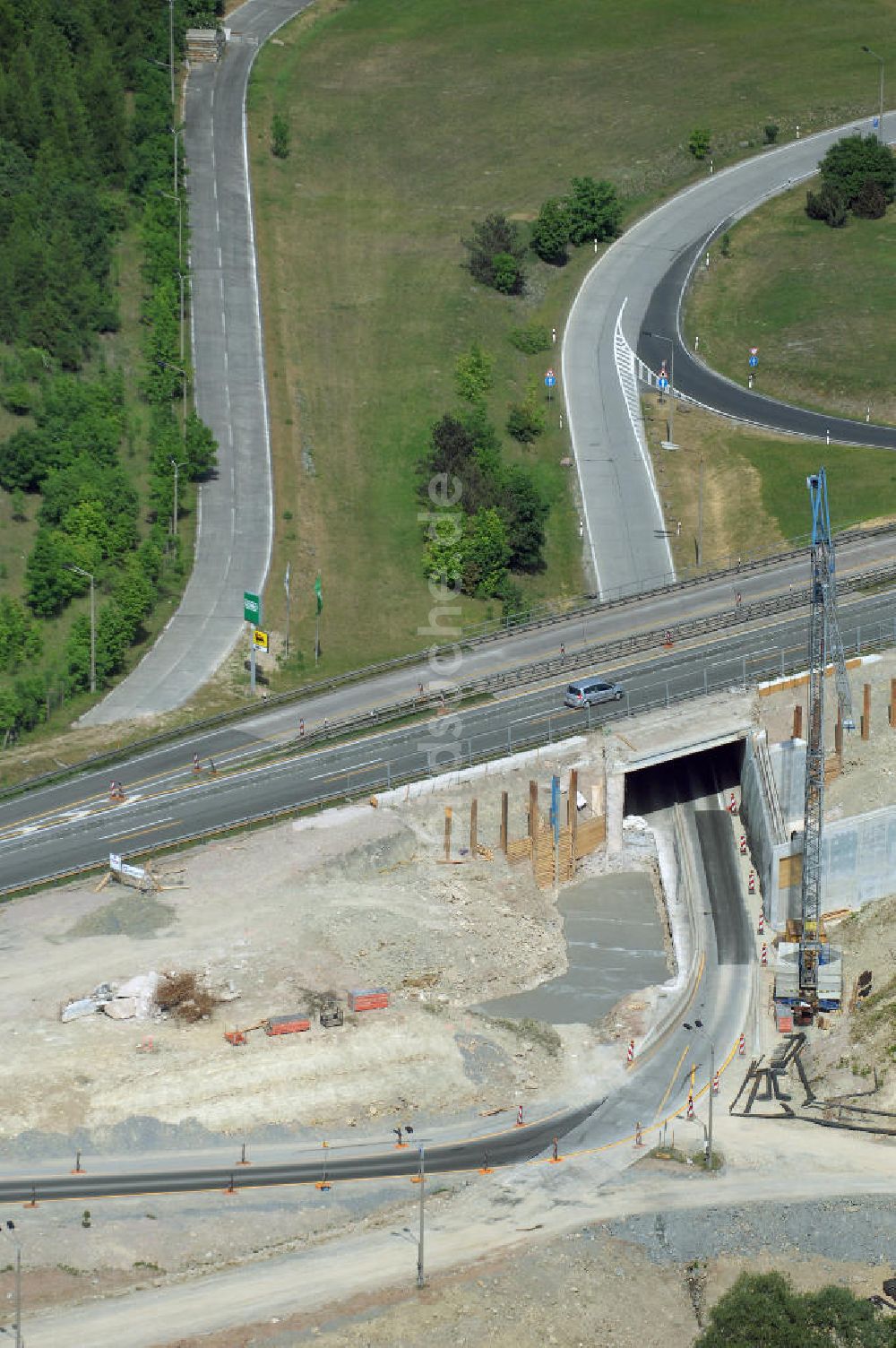 Eisenach - Kindel aus der Vogelperspektive: Baustelle der BAB A 4 - Umfahrung Hörselberge in Thüringen bei Eisenach