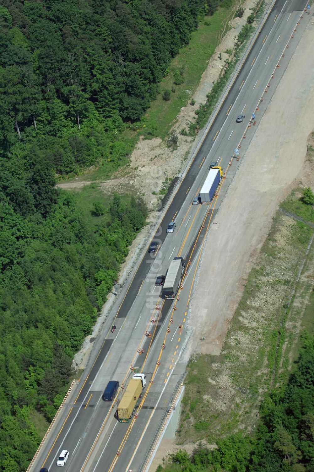 Luftaufnahme Eisenach - Kindel - Baustelle der BAB A 4 - Umfahrung Hörselberge in Thüringen bei Eisenach