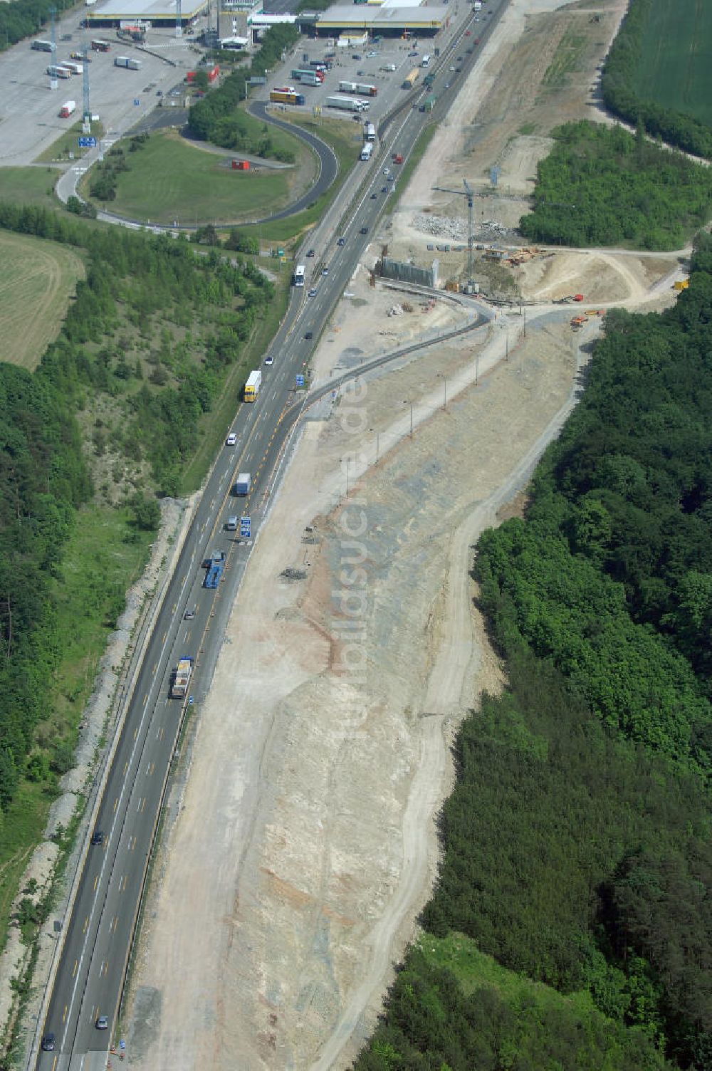 Eisenach - Kindel aus der Vogelperspektive: Baustelle der BAB A 4 - Umfahrung Hörselberge in Thüringen bei Eisenach