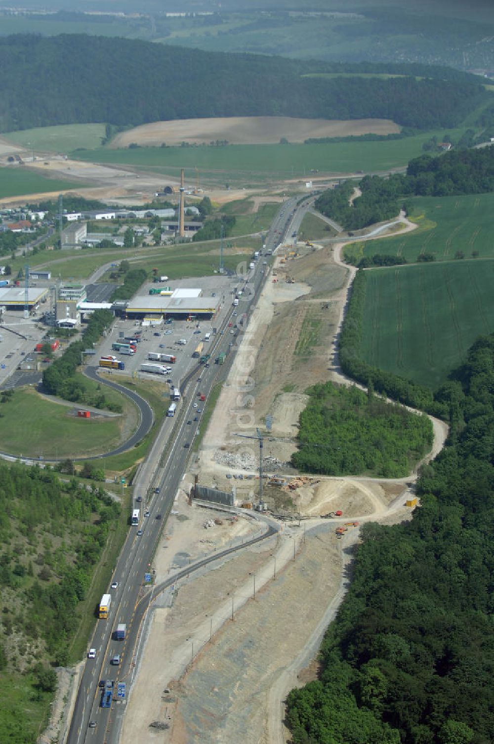 Luftbild Eisenach - Kindel - Baustelle der BAB A 4 - Umfahrung Hörselberge in Thüringen bei Eisenach