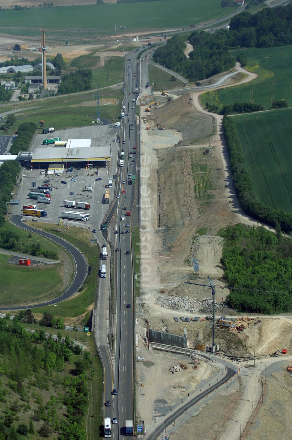 Luftaufnahme Eisenach - Kindel - Baustelle der BAB A 4 - Umfahrung Hörselberge in Thüringen bei Eisenach