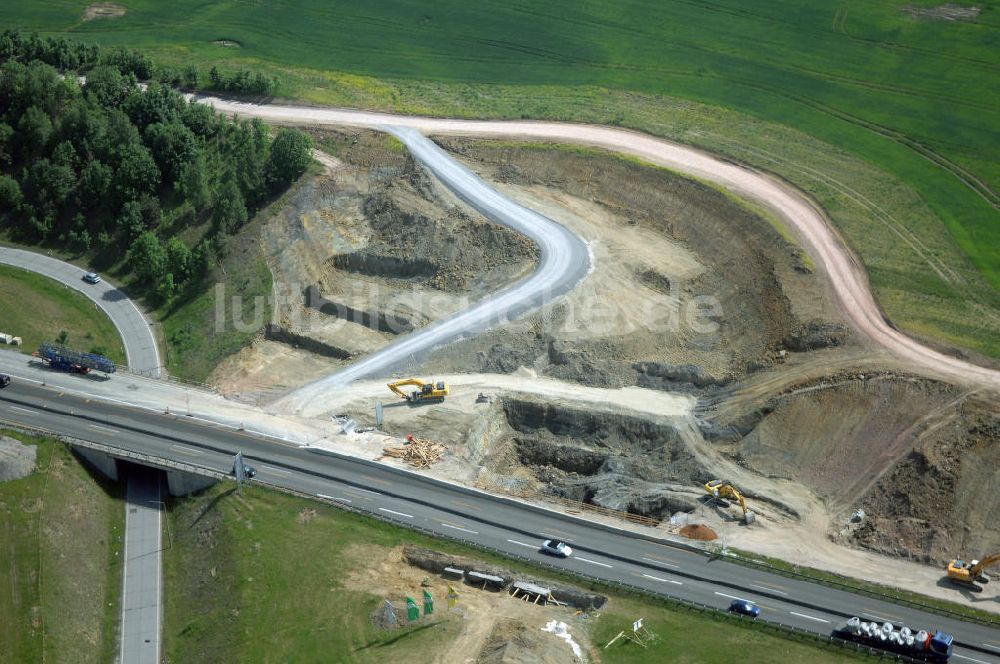 Luftbild Eisenach - Kindel - Baustelle der BAB A 4 - Umfahrung Hörselberge in Thüringen bei Eisenach