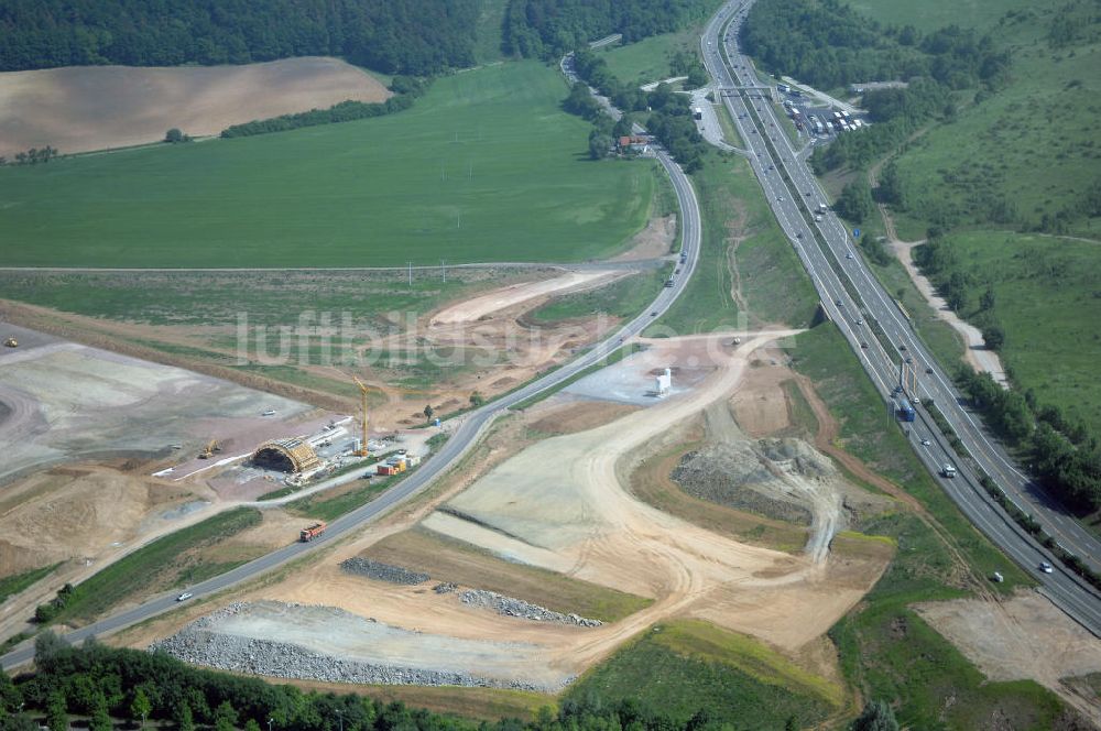 Luftaufnahme Eisenach - Kindel - Baustelle der BAB A 4 - Umfahrung Hörselberge in Thüringen bei Eisenach