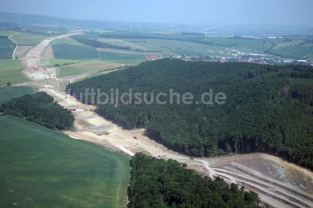 Eisenach - Kindel aus der Vogelperspektive: Baustelle der BAB A 4 - Umfahrung Hörselberge in Thüringen bei Eisenach