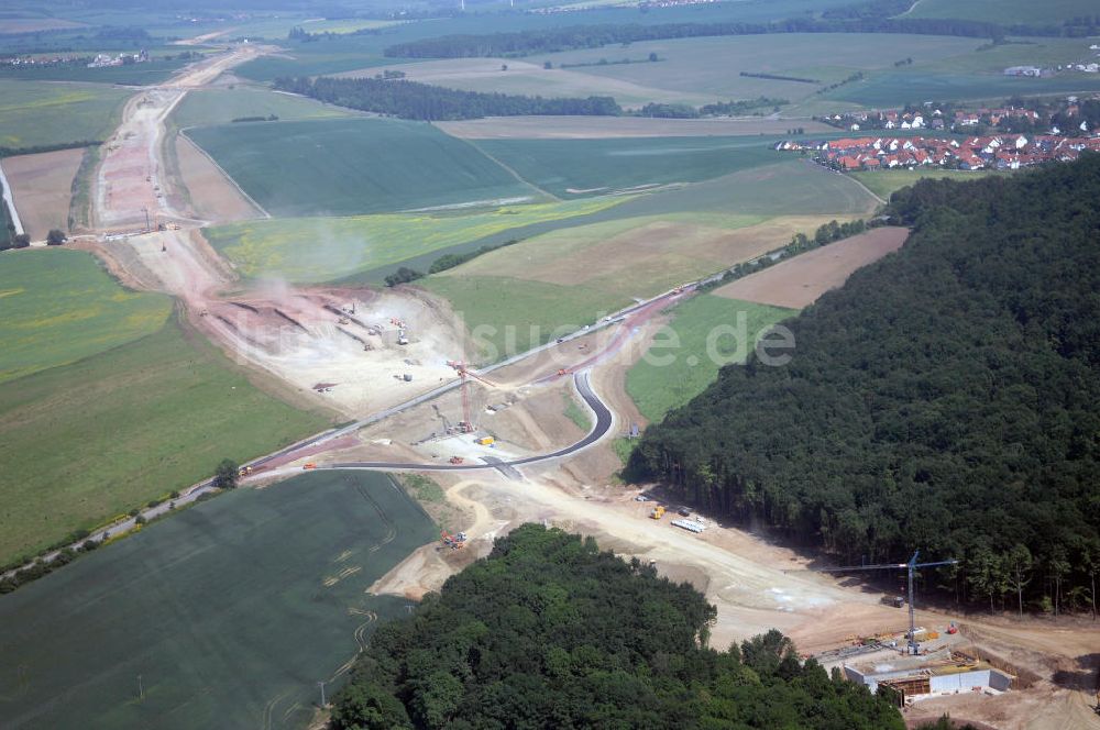 Luftaufnahme Eisenach - Kindel - Baustelle der BAB A 4 - Umfahrung Hörselberge in Thüringen bei Eisenach