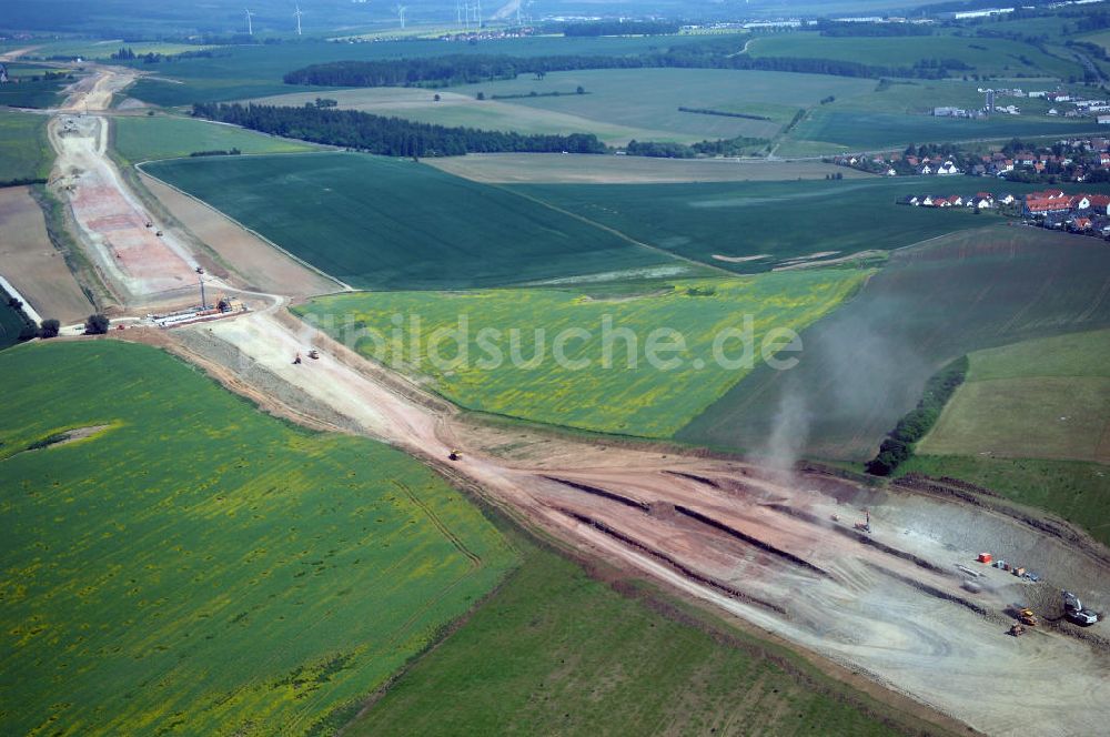 Eisenach - Kindel aus der Vogelperspektive: Baustelle der BAB A 4 - Umfahrung Hörselberge in Thüringen bei Eisenach