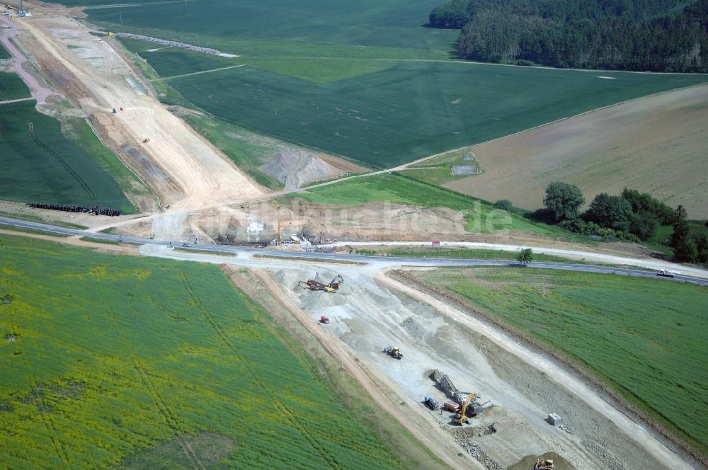 Luftaufnahme Eisenach - Kindel - Baustelle der BAB A 4 - Umfahrung Hörselberge in Thüringen bei Eisenach