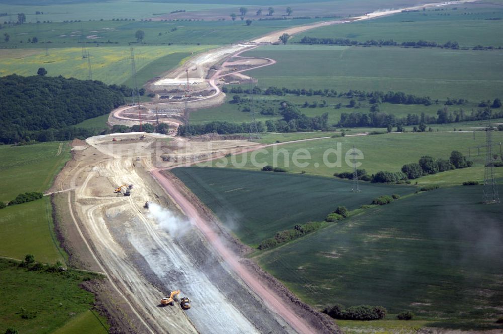 Luftbild Eisenach - Kindel - Baustelle der BAB A 4 - Umfahrung Hörselberge in Thüringen bei Eisenach