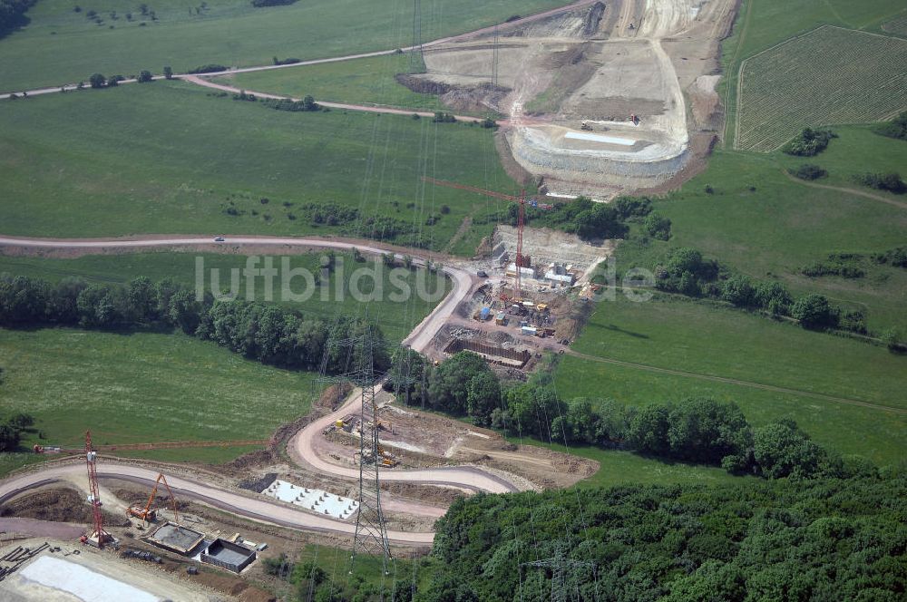 Luftbild Eisenach - Kindel - Baustelle der BAB A 4 - Umfahrung Hörselberge in Thüringen bei Eisenach