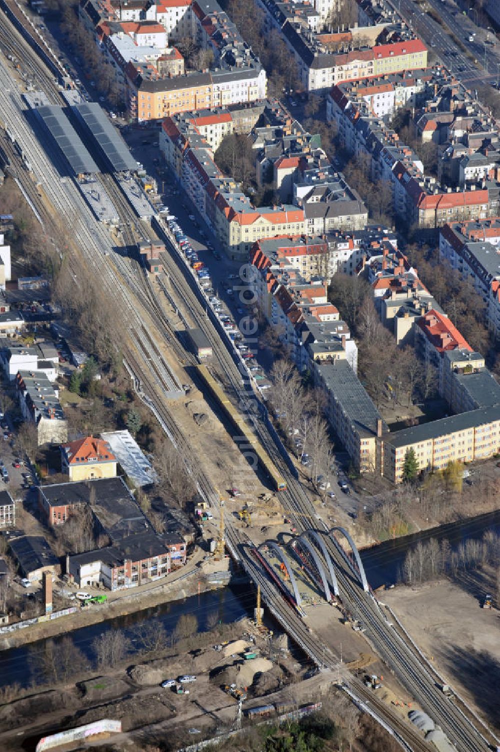 Berlin-Baumschulenweg von oben - Baustelle S-Bahn Berlin-Baumschulenweg