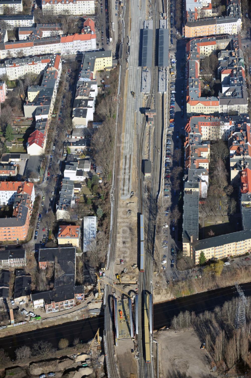 Luftbild Berlin-Baumschulenweg - Baustelle S-Bahn Berlin-Baumschulenweg