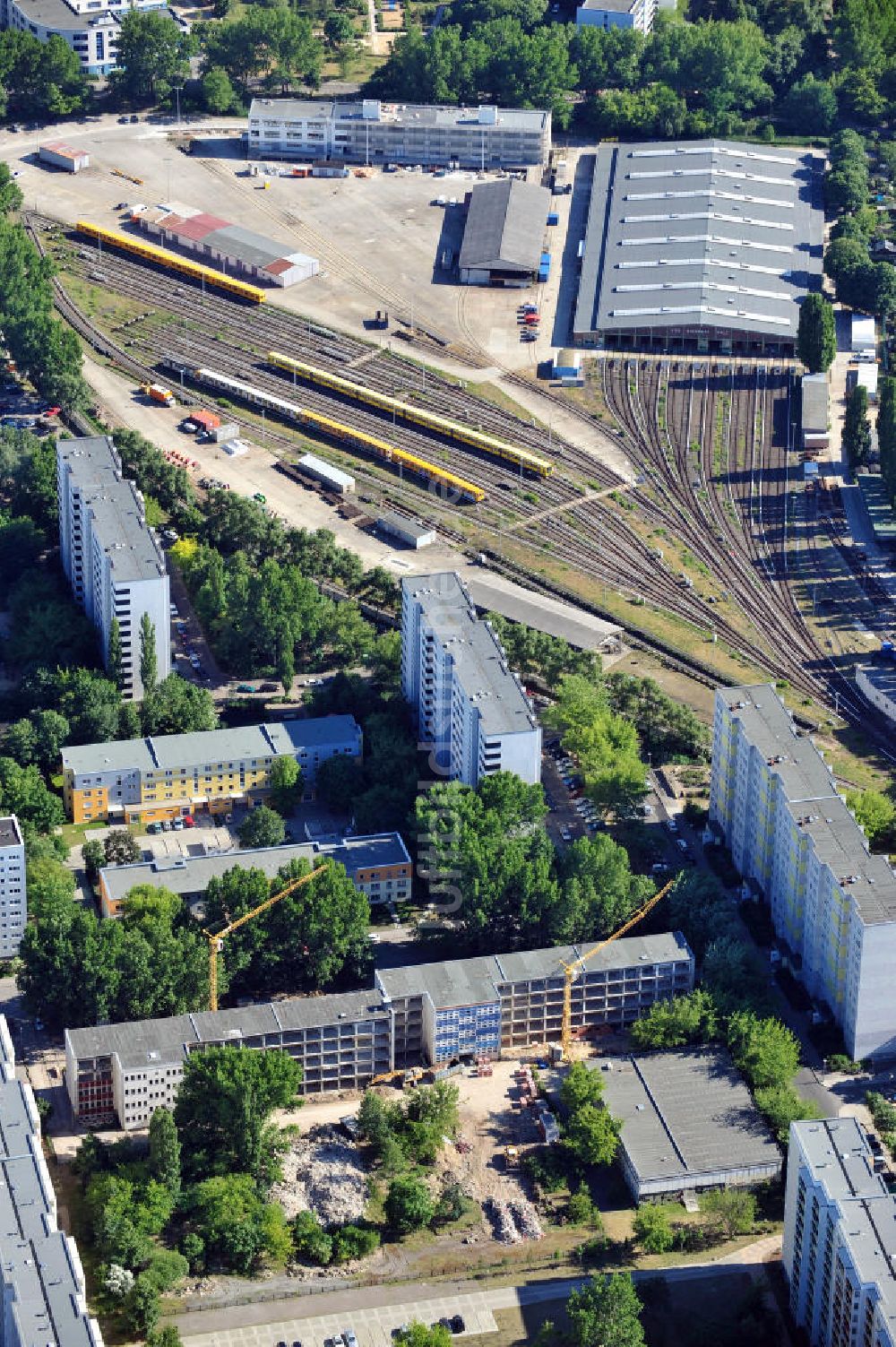 Luftaufnahme Berlin Lichtenberg - Baustelle und U-Bahn Betriebswerkstatt in Berlin-Friedrichsfelde