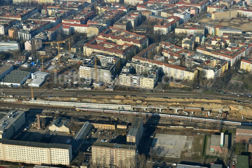 Berlin aus der Vogelperspektive: Baustelle am Bahnhof Berlin Ostkreuz