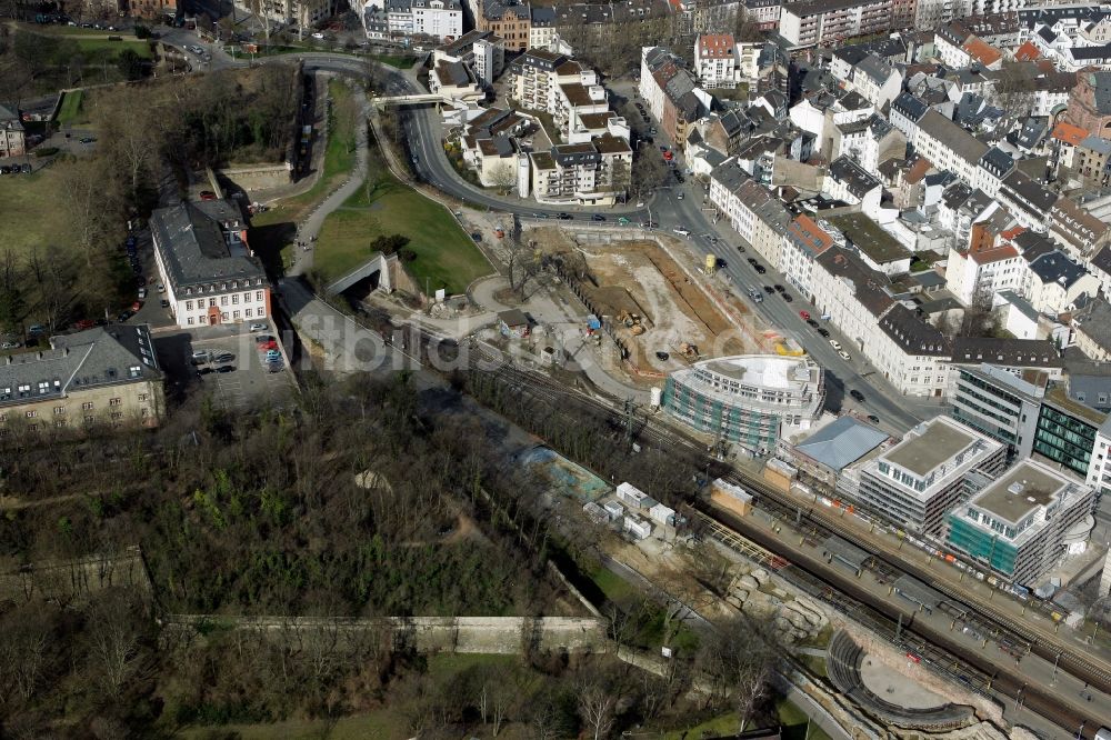 Luftbild Mainz - Baustelle am Bahnhof Römisches Theater in Mainz im Bundesland Rhineland-Pfalz