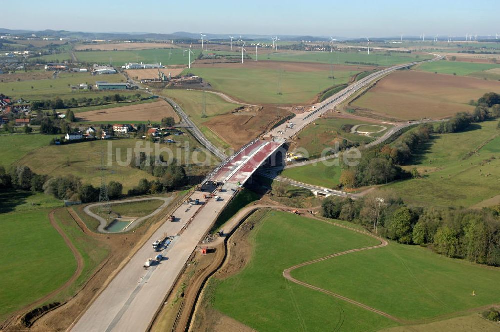 Luftaufnahme Großenlupnitz - Baustelle Böbertalbrücke und Ausfahrt Eisenach-Ost bei Großenlupnitz