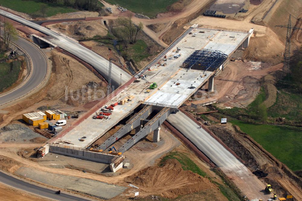 Großenlupnitz von oben - Baustelle Böbertalbrücke der A4 bei Großenlupnitz