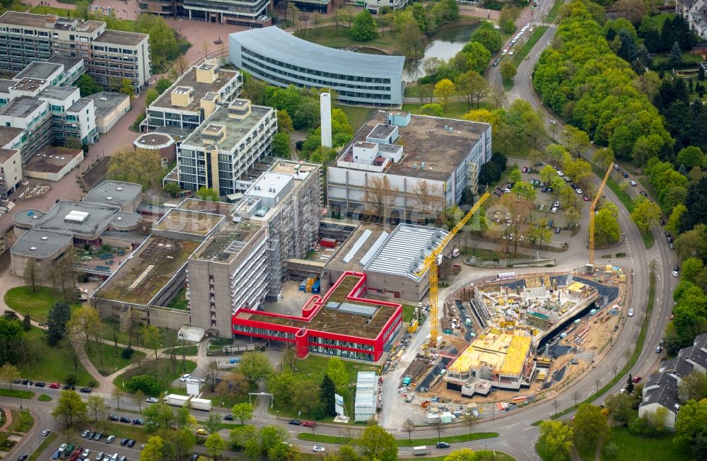 Luftbild Düsseldorf - Baustelle im Bereich des Gebäudekomplexes 22 am Campus- Gelände der Heinrich-Heine-Universität in Düsseldorf im Bundesland Nordrhein-Westfalen