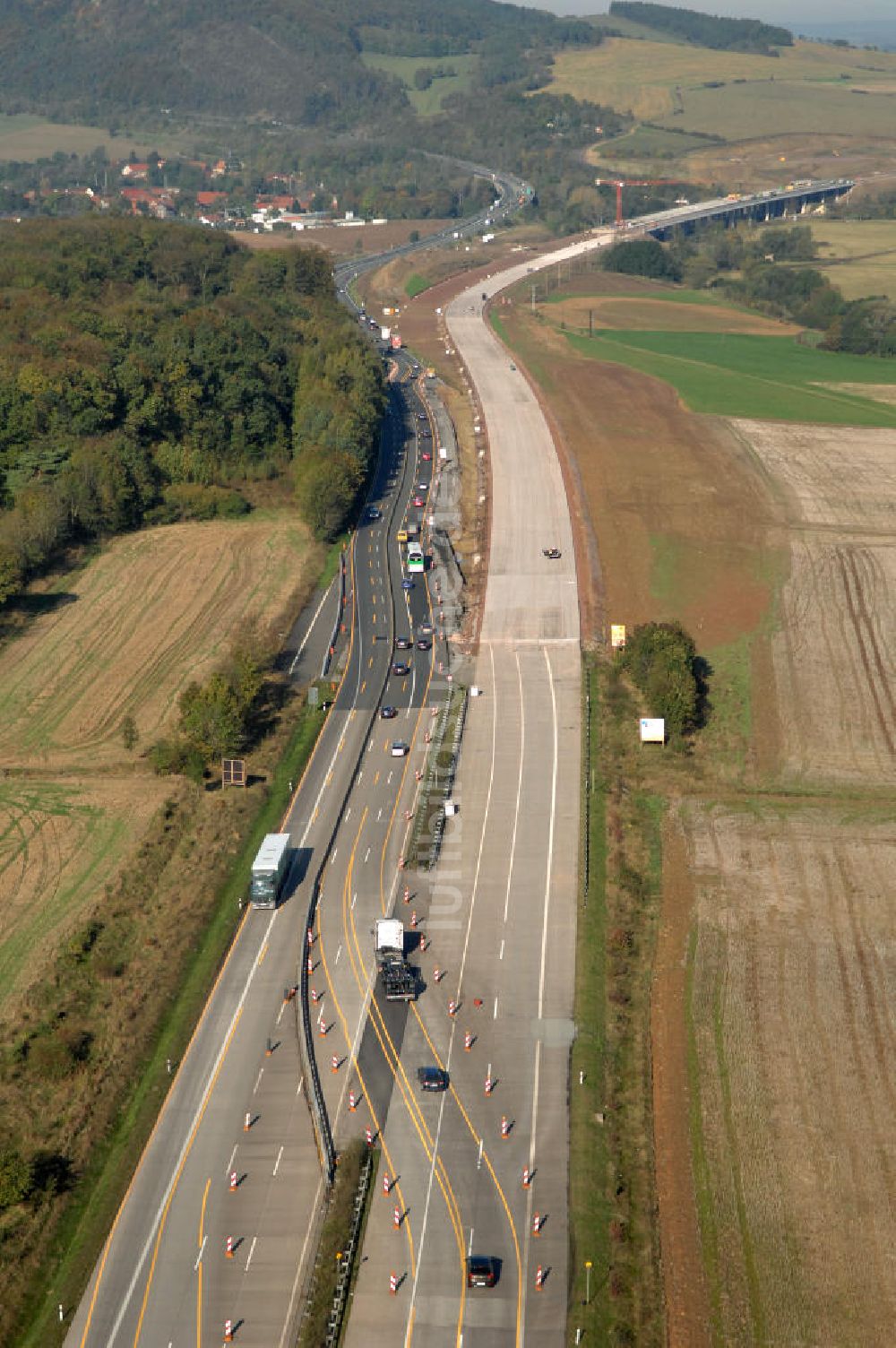 Luftbild Sättelstädt - Baustelle des Übergang der alten A4 auf die neue A4 bei Sättelstädt