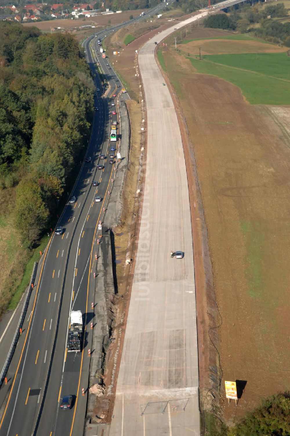 Luftaufnahme Sättelstädt - Baustelle des Übergang der alten A4 auf die neue A4 bei Sättelstädt