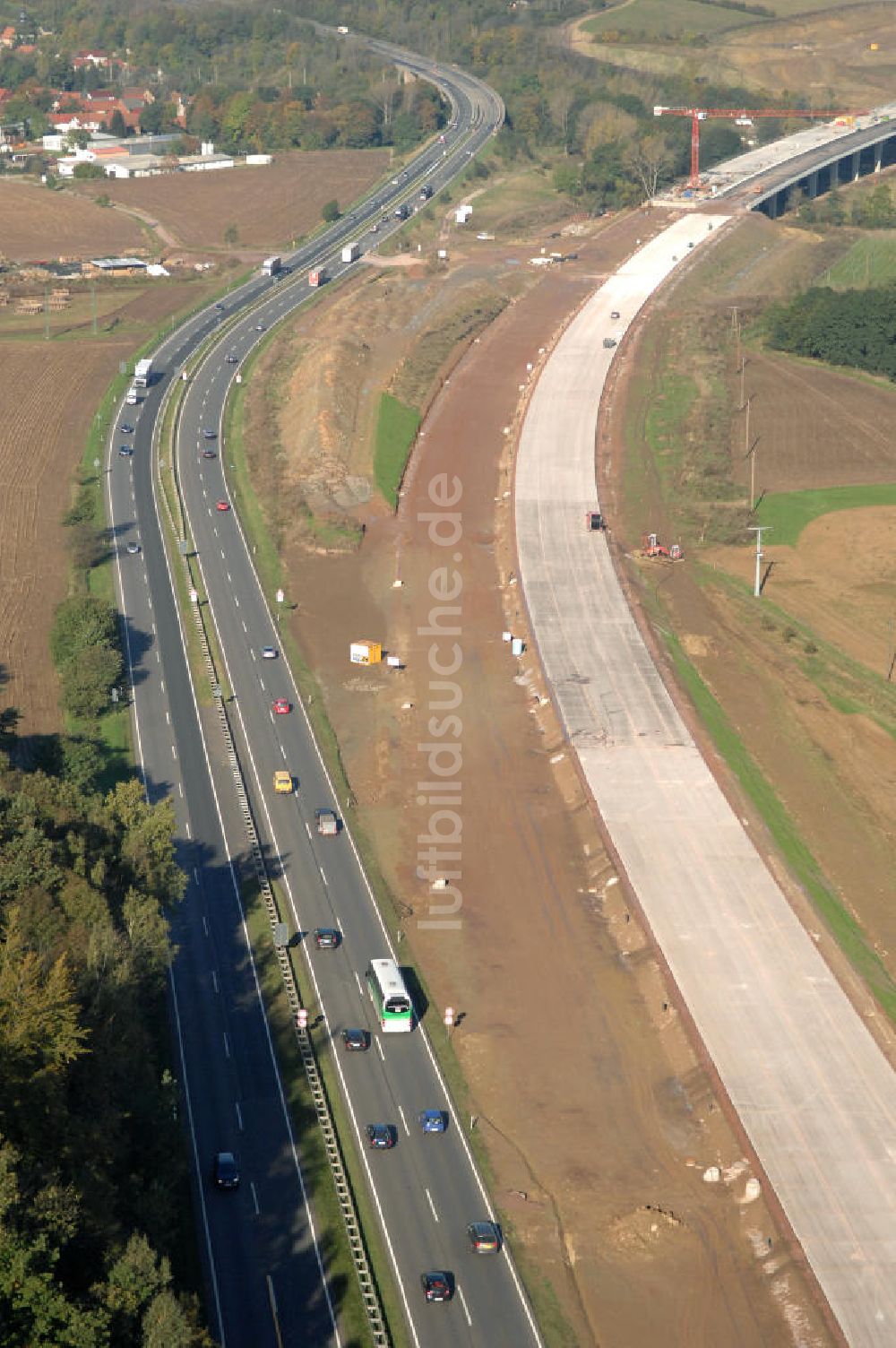 Luftbild Sättelstädt - Baustelle des Übergang der alten A4 auf die neue A4 bei Sättelstädt