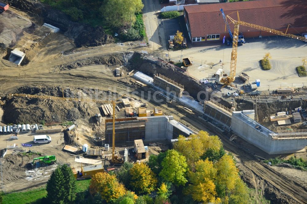 Luftaufnahme Kirchlengern - Baustelle eines Brückenbauwerkes zur Ortsumfahrung Nord von Kirchlengern in Nordrhein-Westfalen