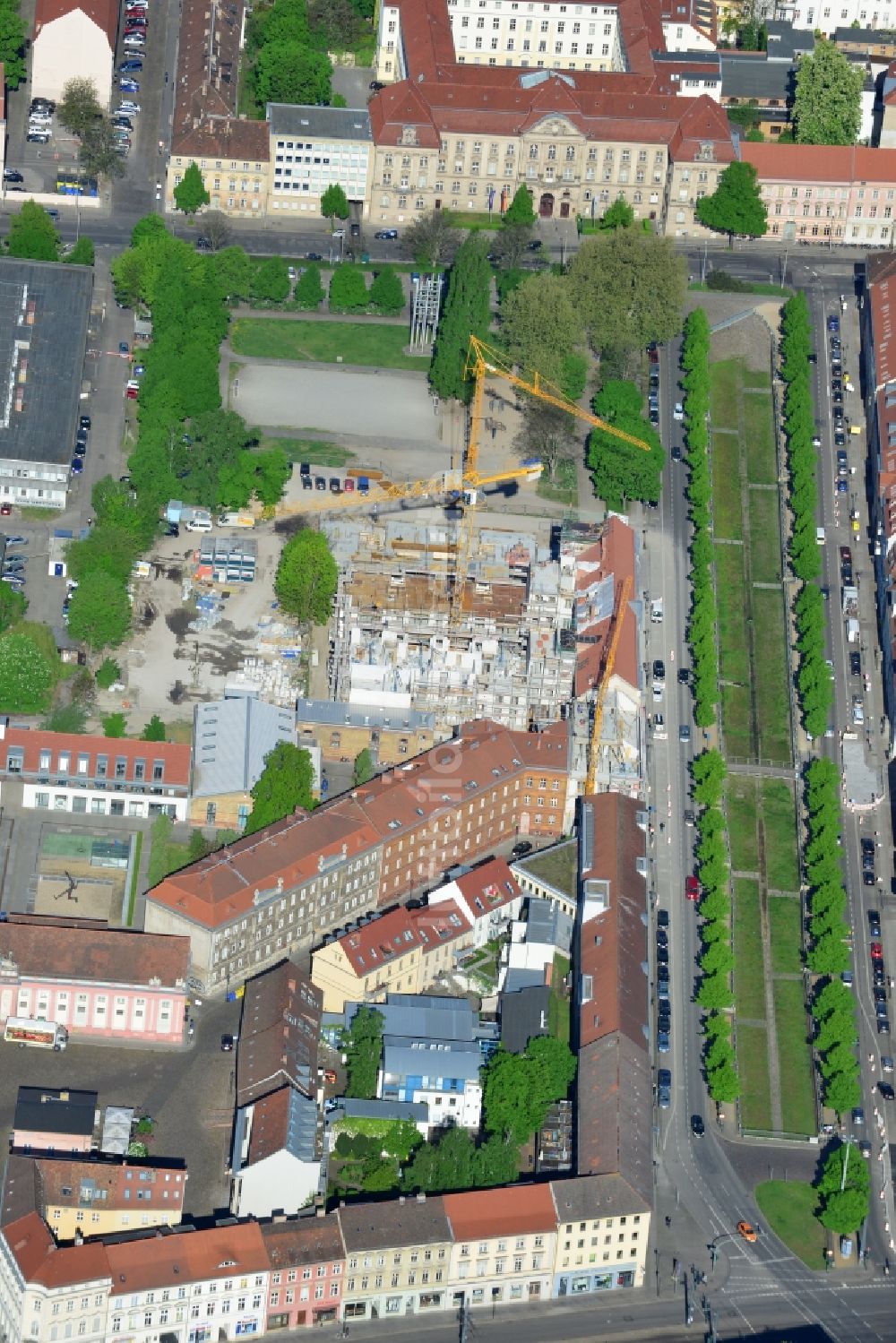 Potsdam von oben - Baustelle Brockessches Palais an der Yorckstraße in Potsdam im Bundesland Brandenburg