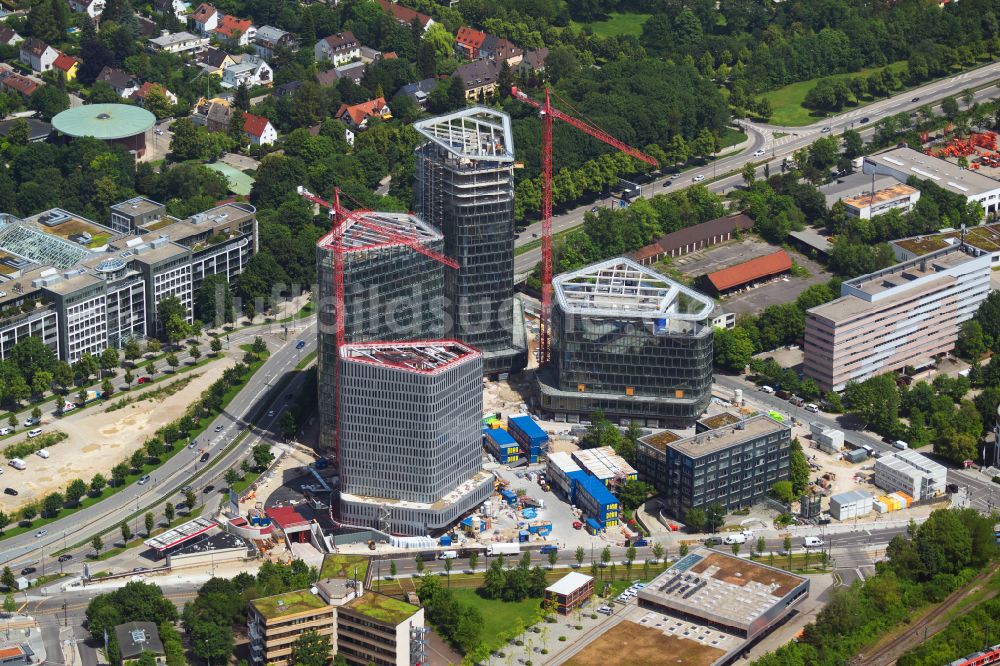 München von oben - Baustelle Bürogebäude- Ensemble Bavaria Towers in München im Bundesland Bayern, Deutschland