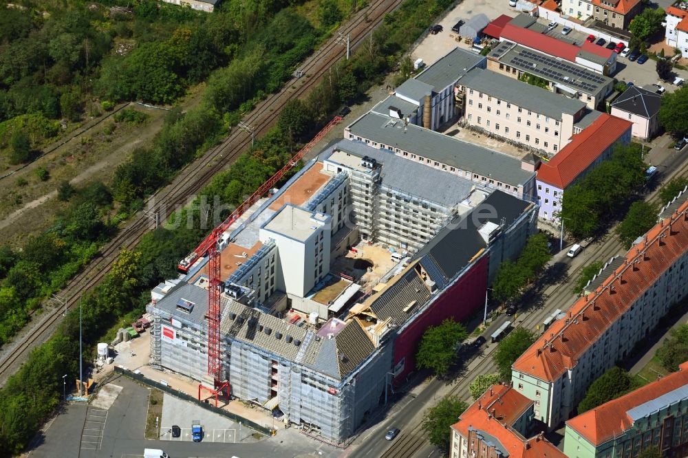 Dresden aus der Vogelperspektive: Baustelle Bürogebäude des Geschäftshauses Annenhöfe der TLG Immobilien AG in Dresden im Bundesland Sachsen, Deutschland