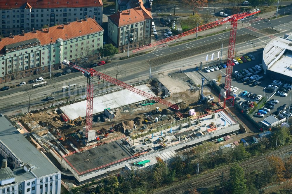 Dresden von oben - Baustelle Bürogebäude des Geschäftshauses Annenhöfe der TLG Immobilien AG entlang der Großenhainer Straße in Dresden im Bundesland Sachsen, Deutschland