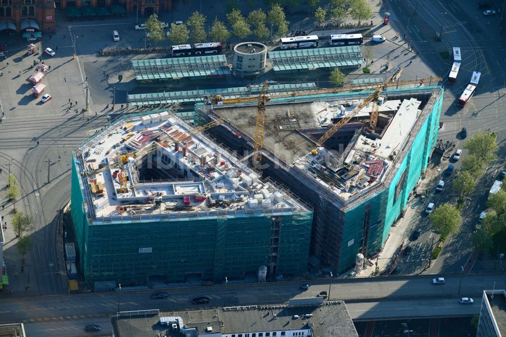 Bremen von oben - Baustelle Bürogebäude des Geschäftshauses Bahnhofstraße Ecke Herdentorsteinweg in Bremen, Deutschland