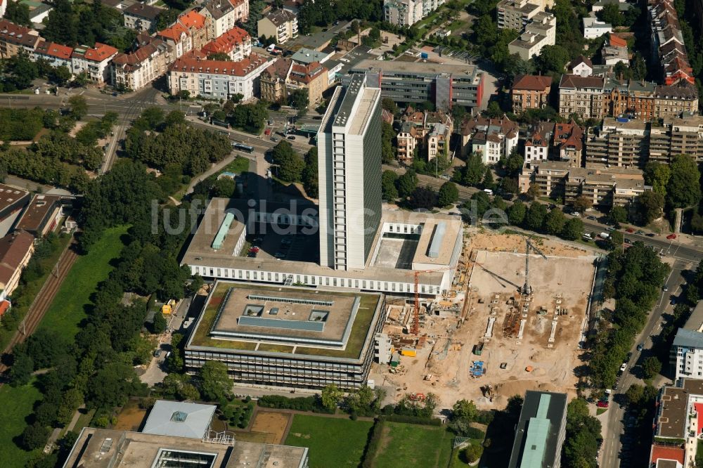 Luftbild Karlsruhe - Baustelle Bürogebäude des Geschäftshauses Deutsche Rentenversicherung Baden-Württemberg in Karlsruhe im Bundesland Baden-Württemberg