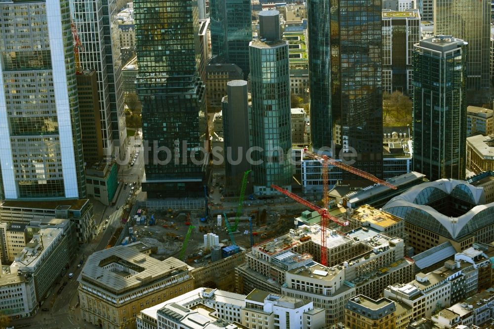 Frankfurt am Main aus der Vogelperspektive: Baustelle Bürogebäude des Geschäftshauses Junghof Plaza in Frankfurt am Main im Bundesland Hessen, Deutschland