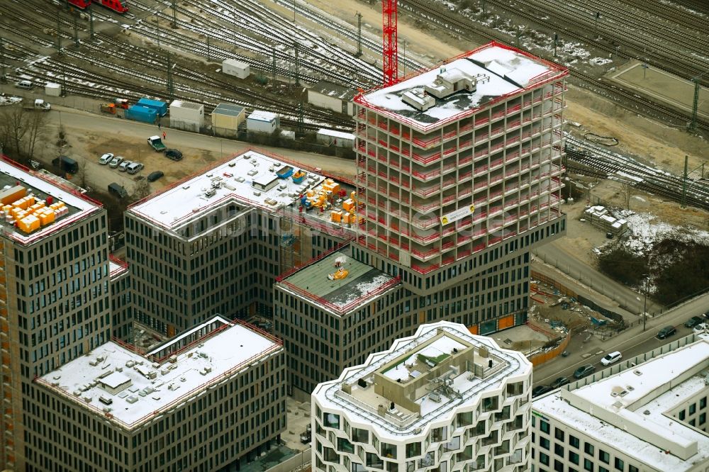 Luftaufnahme München - Baustelle Bürogebäude des Geschäftshauses Kap West im Ortsteil Hirschgarten in München im Bundesland Bayern, Deutschland