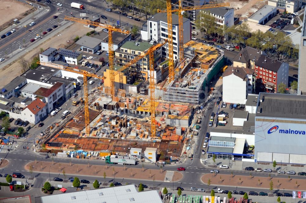 Frankfurt am Main aus der Vogelperspektive: Baustelle Bürogebäude des Geschäftshauses Mayfarth Quartier an der Mayfarthstraße im Ortsteil Ostend in Frankfurt am Main im Bundesland Hessen, Deutschland