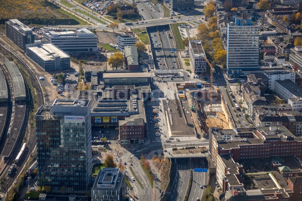 Luftbild Duisburg - Baustelle Bürogebäude des Geschäftshauses Mercator One in Duisburg im Bundesland Nordrhein-Westfalen, Deutschland