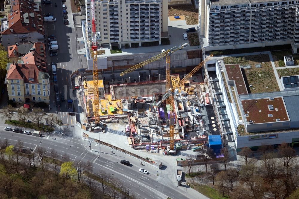 Luftbild München - Baustelle Bürogebäude des Geschäftshauses im Ortsteil Schwanthalerhöhe in München im Bundesland Bayern, Deutschland