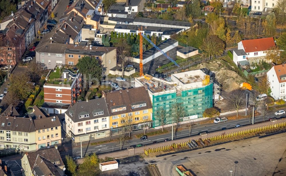 Luftaufnahme Hamm - Baustelle Bürogebäude des Geschäftshauses des Stadtteilzentrum Weststadt an der Wilhelmstraße - Hugo-Küching-Straße in Hamm im Bundesland Nordrhein-Westfalen, Deutschland