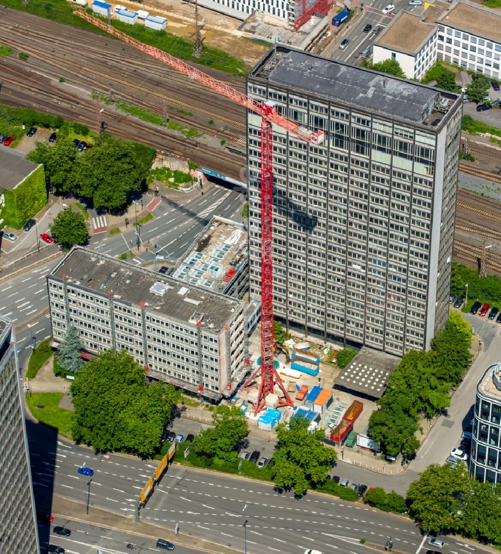 Luftbild Essen - Baustelle Bürogebäude des Geschäftshauses der ThyssenKrupp Aerospace Germany GmbH in Essen im Bundesland Nordrhein-Westfalen