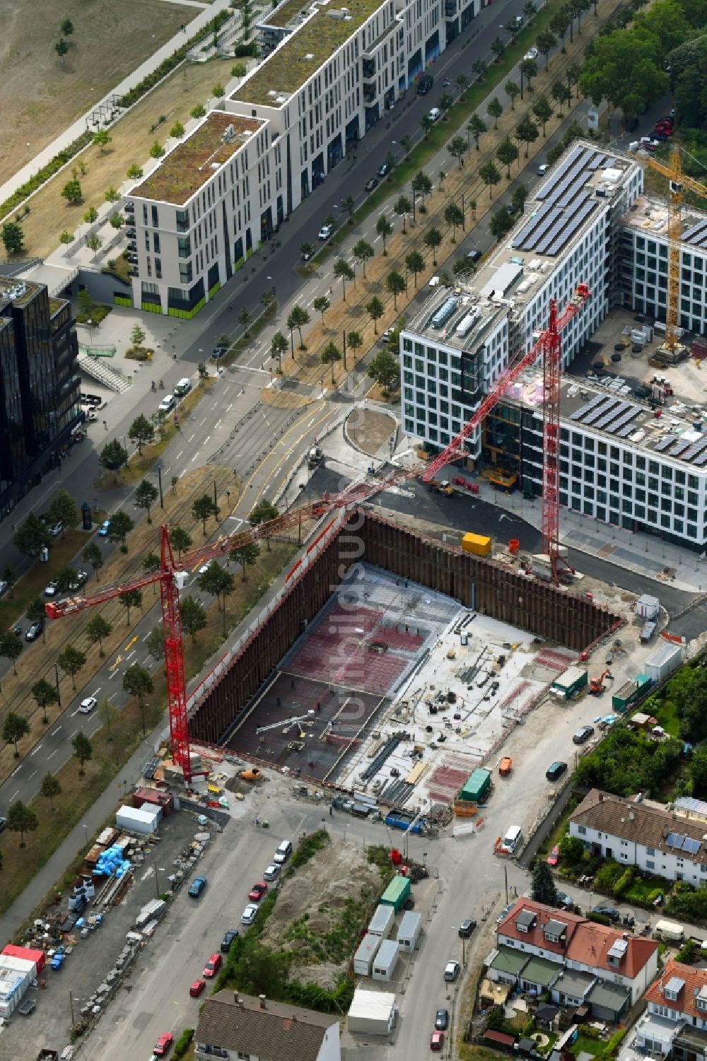 Luftaufnahme Karlsruhe - Baustelle Bürogebäude des Geschäftshauses der WBV weisenburger bau + verwaltung gmbh im Bundesland Baden-Württemberg, Deutschland