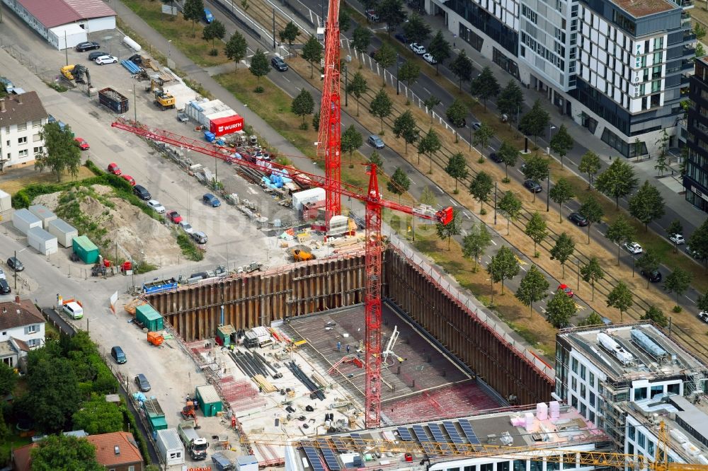 Luftaufnahme Karlsruhe - Baustelle Bürogebäude des Geschäftshauses der WBV weisenburger bau + verwaltung gmbh im Bundesland Baden-Württemberg, Deutschland