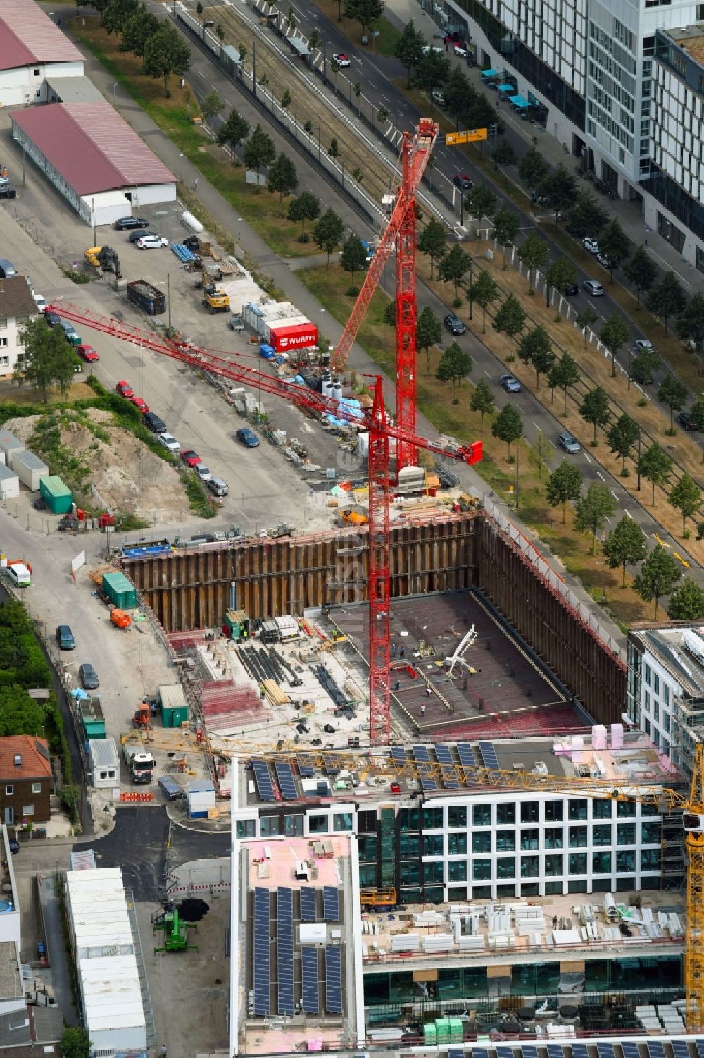 Karlsruhe von oben - Baustelle Bürogebäude des Geschäftshauses der WBV weisenburger bau + verwaltung gmbh im Bundesland Baden-Württemberg, Deutschland