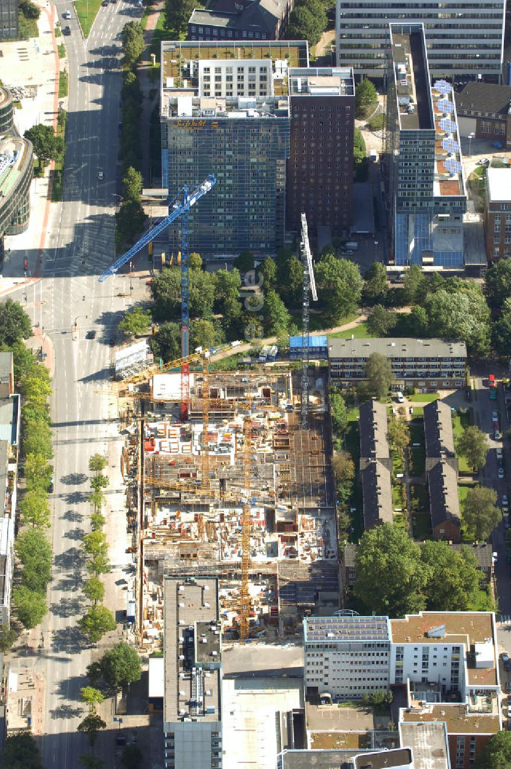 Hamburg aus der Vogelperspektive: Baustelle Bürogebäude in Hamburg Sankt Georg