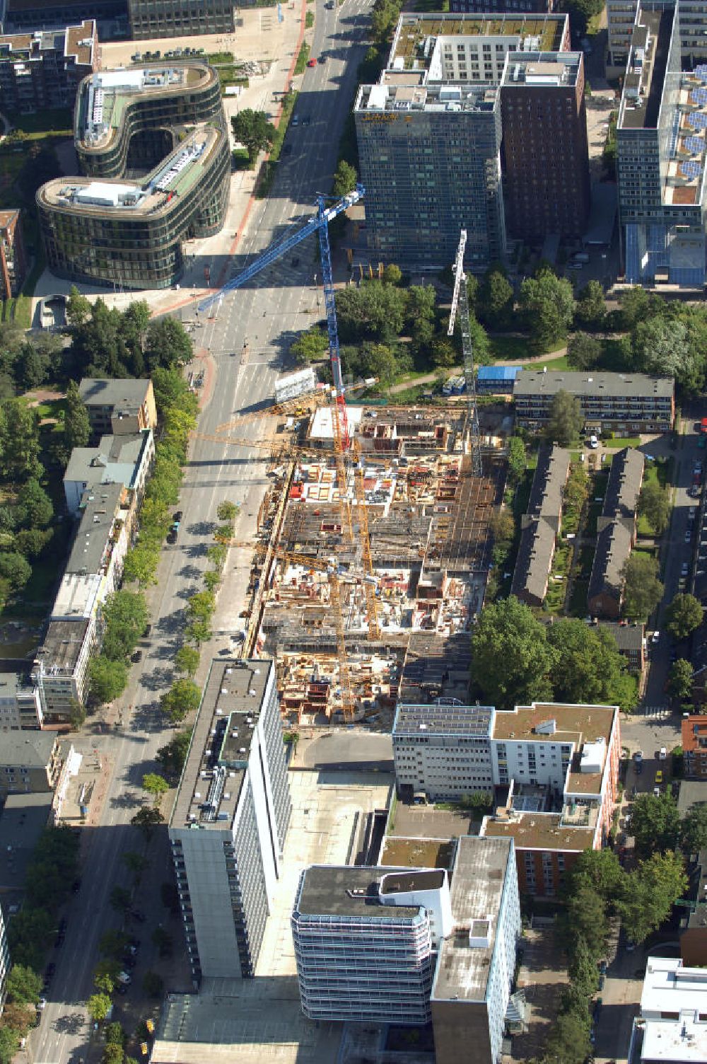 Hamburg von oben - Baustelle Bürogebäude in Hamburg Sankt Georg