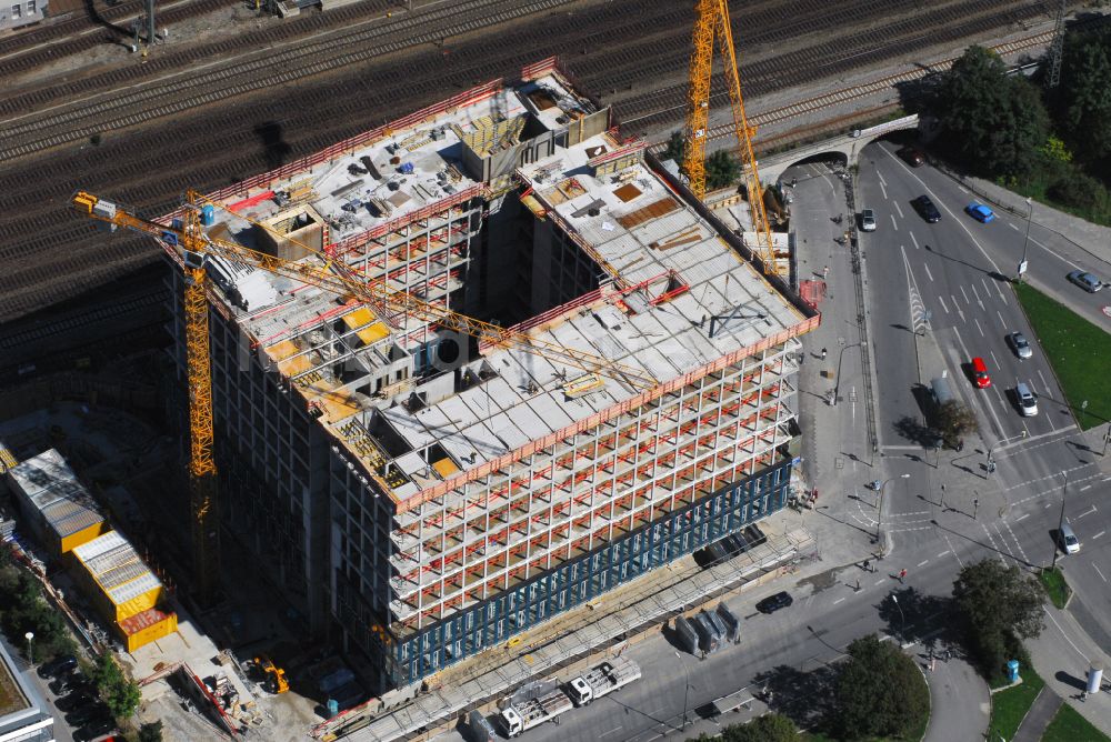 Luftbild München - Baustelle Bürogebäude Laimer Würfel in München Laim im Bundesland Bayern