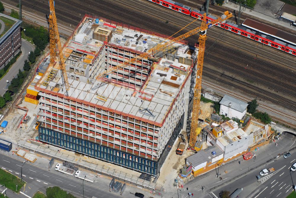 München aus der Vogelperspektive: Baustelle Bürogebäude Laimer Würfel in München Laim im Bundesland Bayern