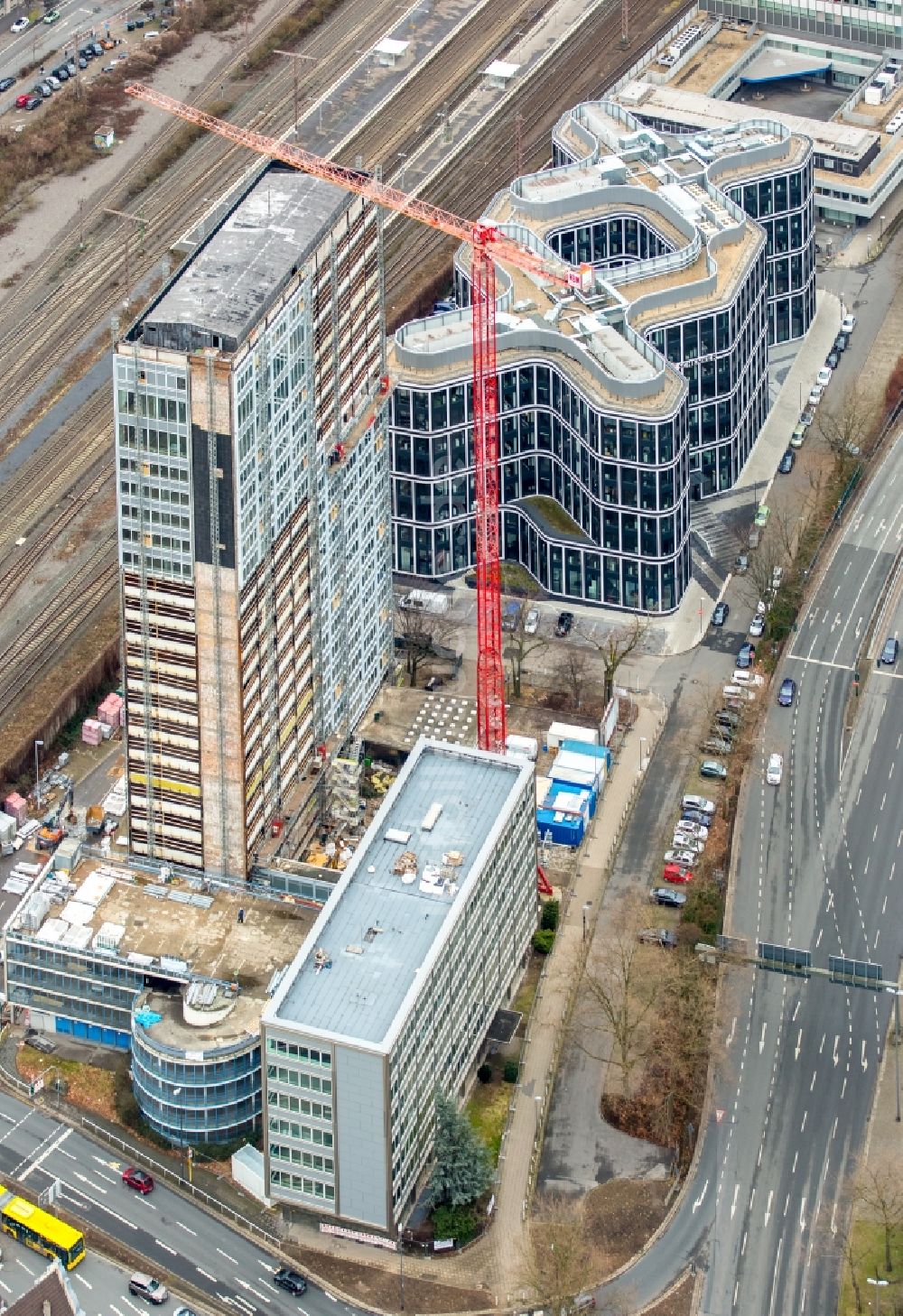 Essen von oben - Baustelle Bürogebäude des Thyssenhauses in Essen im Bundesland Nordrhein-Westfalen