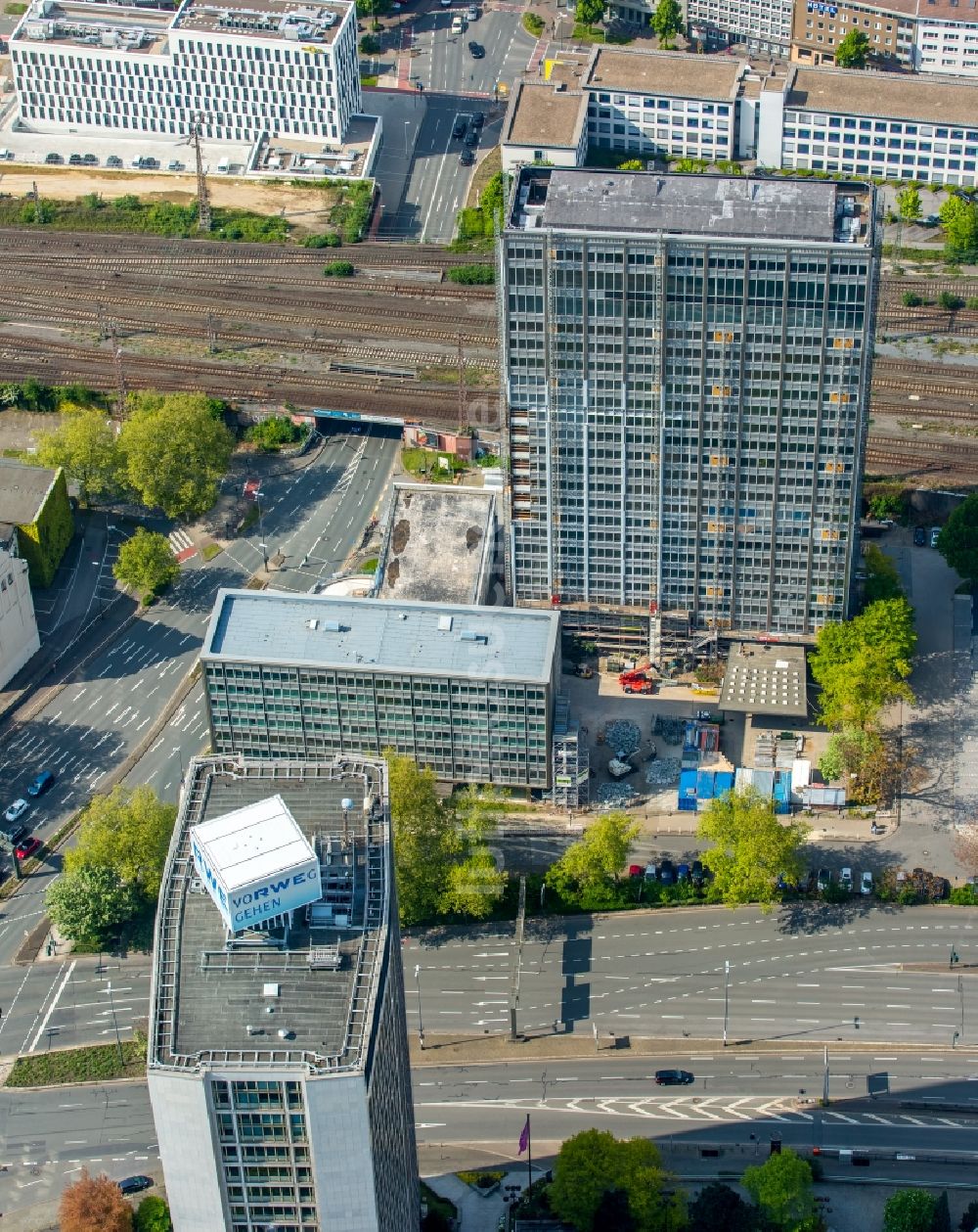 Essen aus der Vogelperspektive: Baustelle Bürogebäude des Thyssenhauses in Essen im Bundesland Nordrhein-Westfalen