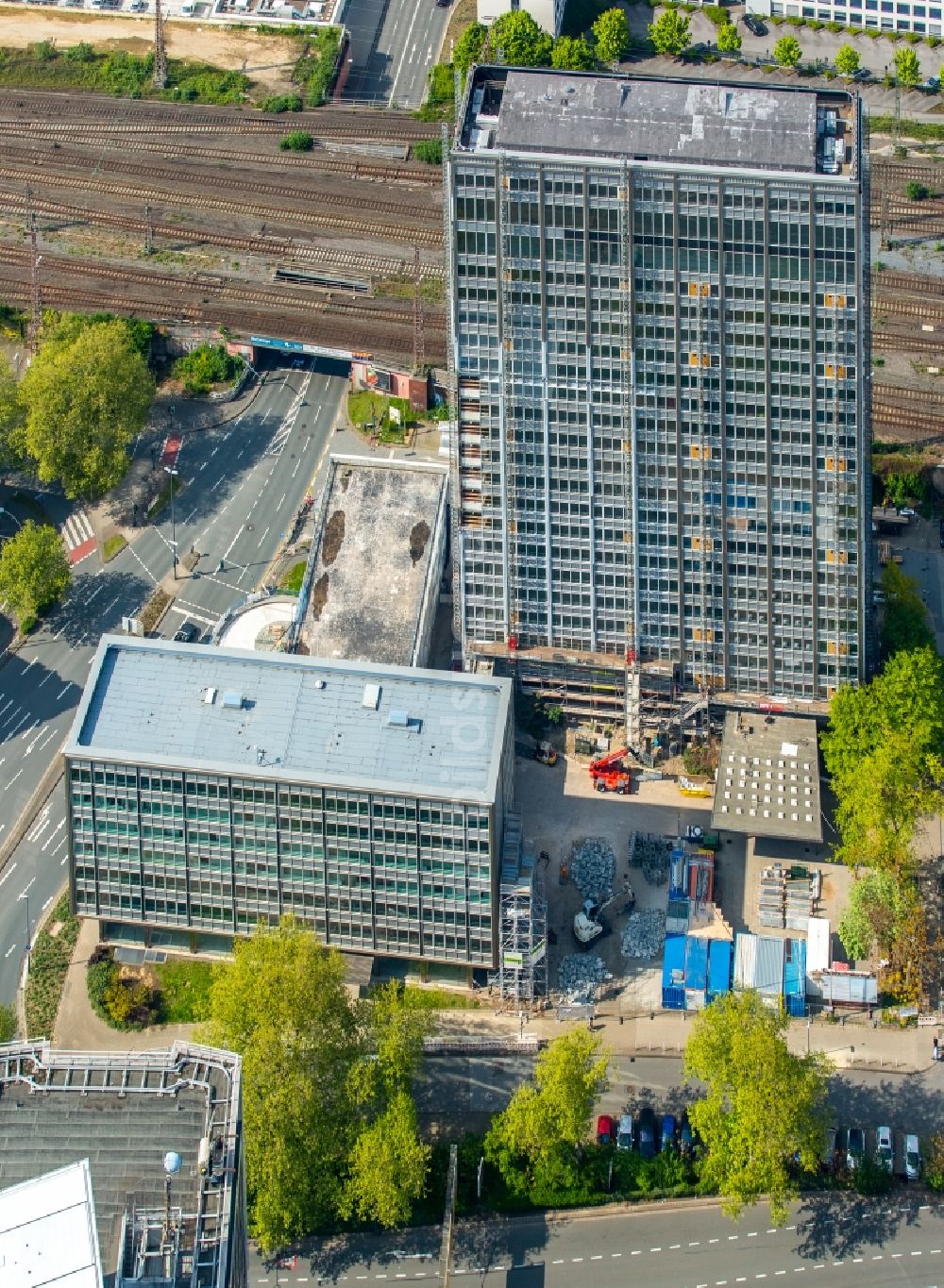 Luftbild Essen - Baustelle Bürogebäude des Thyssenhauses in Essen im Bundesland Nordrhein-Westfalen